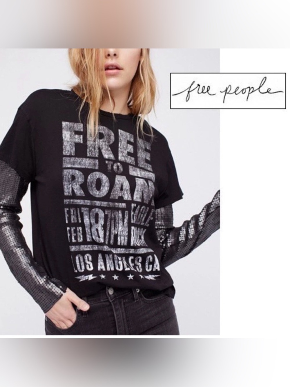 Free People Black Graphic 'Free to Roam' Tee/ XS / Ptp-20”/ women’s/ tshirt only